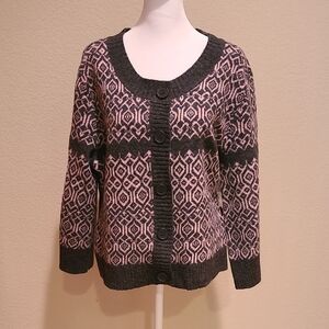 Carroll Reed Wool Geometric Patterned Pink and Gray Sweater Size L